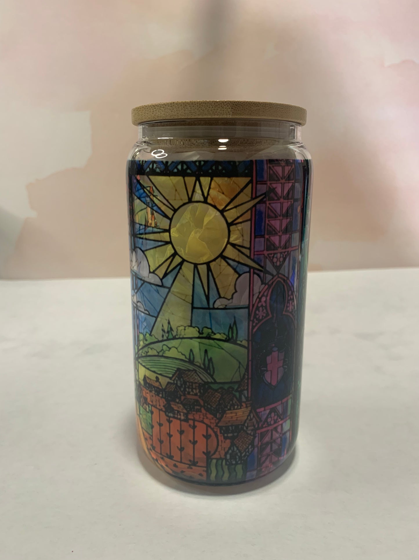 Stained Glass Beauty and the Beast Glass Can