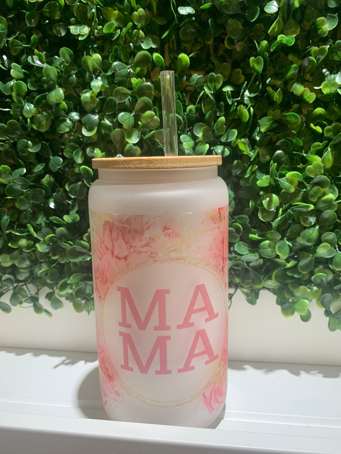 Floral mama Glass can