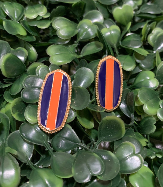 Navy Orange Stripe Earrings