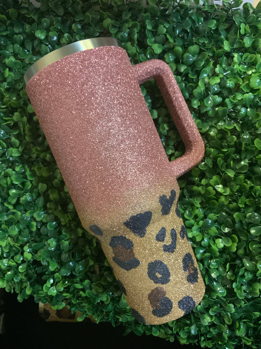 Pre Order Hand Glittered Rose Gold & Leopard 40oz.