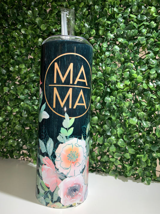 Mama Blk flowers Tumbler