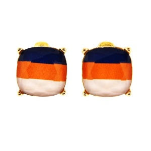 Square Navy/Orange/White Earrings