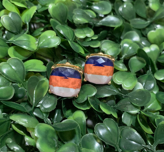 Square Navy/Orange/White Earrings