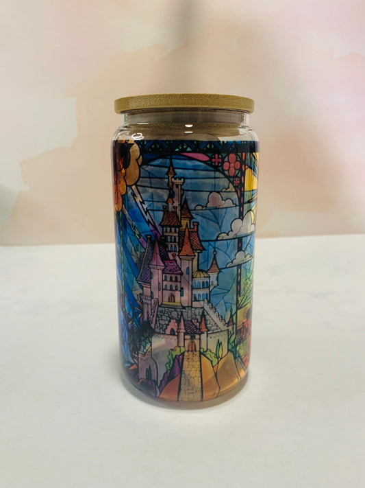 Stained Glass Beauty and the Beast Glass Can