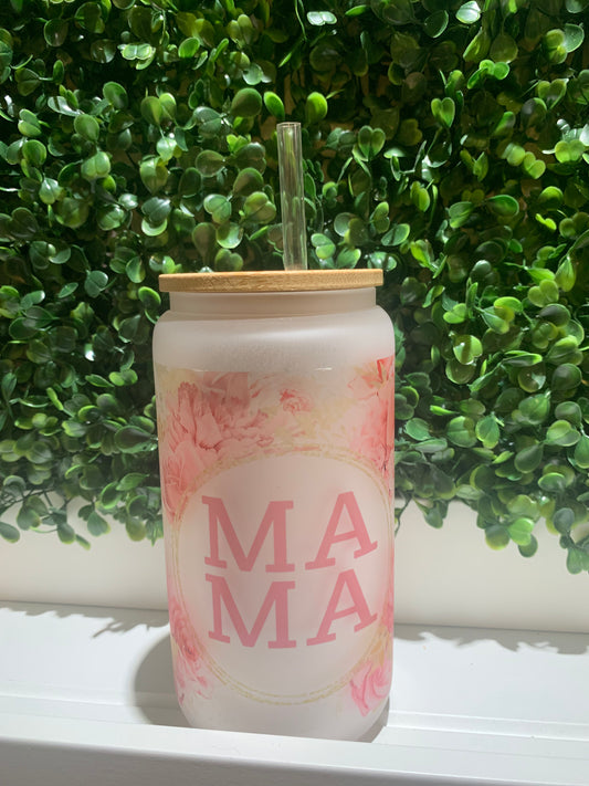 Floral mama Glass can